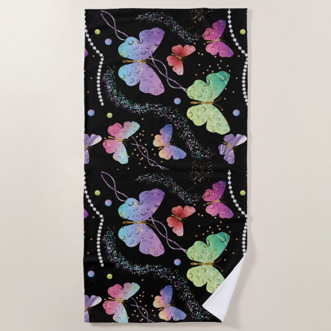 Elegante Lila und blaue Schmetterlinge Strandtuch (Vorderseite)