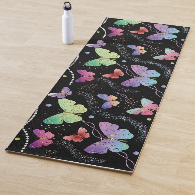 Elegante Lila und blaue Schmetterlinge Yogamatte (Beispiel)