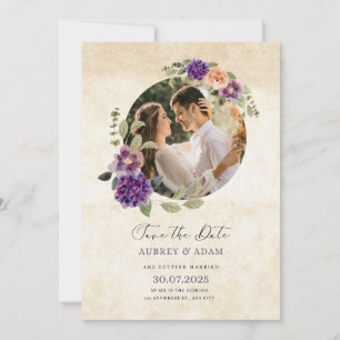 Elegante Lila und braune Rustikale Hochzeit. Einladung