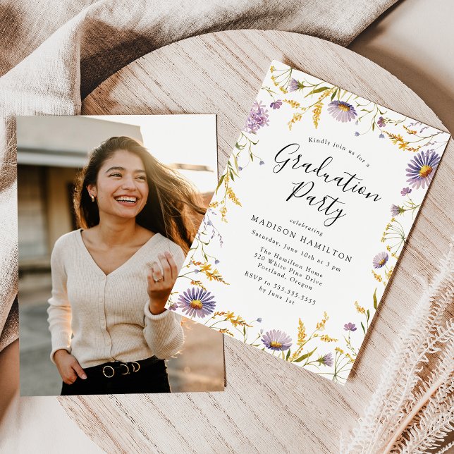 Elegante Lila und gelbe Blütenschwerkraft Einladung (Von Creator hochgeladen)