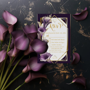 Elegante Lila und Gold Calla Lily UAWG Wedding RSVP Karte