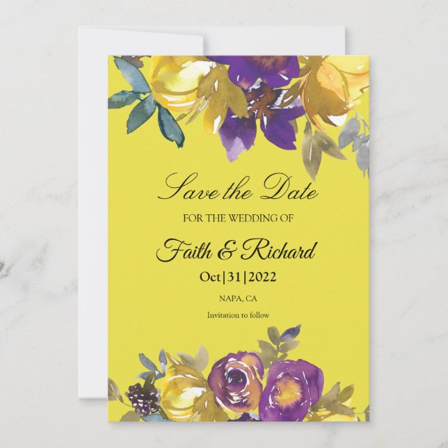 Elegante Lila und Gold-Hochzeit im Herbst Save the Save The Date (Vorderseite)