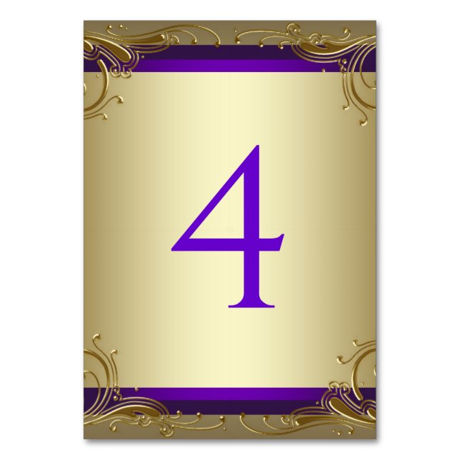 Elegante Lila und Gold-Tischnummern Tischnummer (Vorderseite)