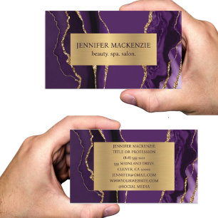 Elegante lila und goldene Achat Visitenkarte