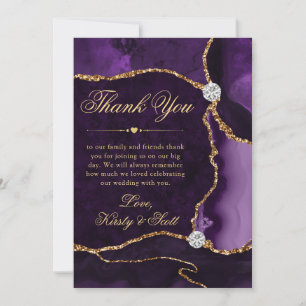 Elegante lila und goldene Glitter-Achat-Hochzeit Dankeskarte