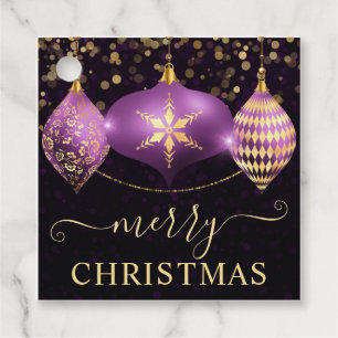 Elegante lila und goldene Weihnachtskugeln Geschenkanhänger