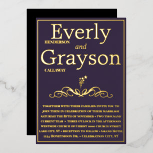 Elegante Lila- und Goldhochzeit Folieneinladung