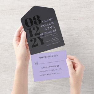 Elegante lila- und graue Typografie-Hochzeit All In One Einladung
