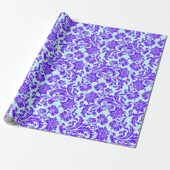 Elegante Lila und hellblaue Blumendeichsel Geschenkpapier (Ungerollt)