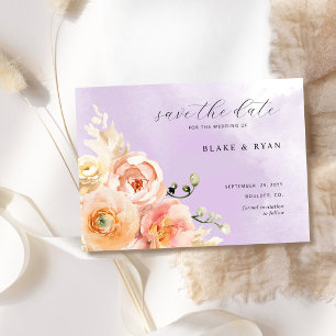 Elegante Lila und pfirsichfarbene Hochzeit, Blüten Save The Date