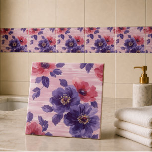 Elegante lila und rosafarbene Wasserfarben-Blumenf Fliese