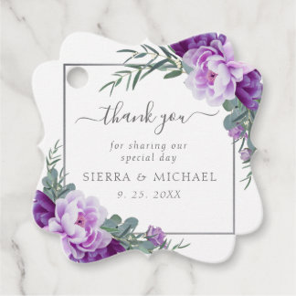 Elegante Lila und silberfarbene Hochzeit Geschenkanhänger