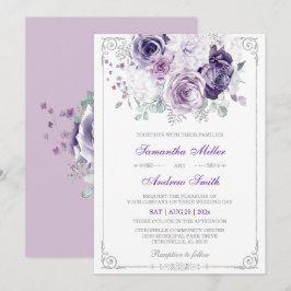 Elegante Lila und silberne Hochzeit Einladung