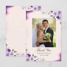 Elegante lila und violette Blumenhochzeit Dankeskarte