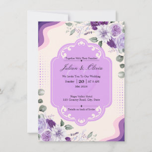 Elegante lila und violette florale Hochzeit Einladung