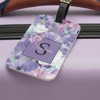 Elegante Lila und violette Wildblumen und Monogram Gepäckanhänger