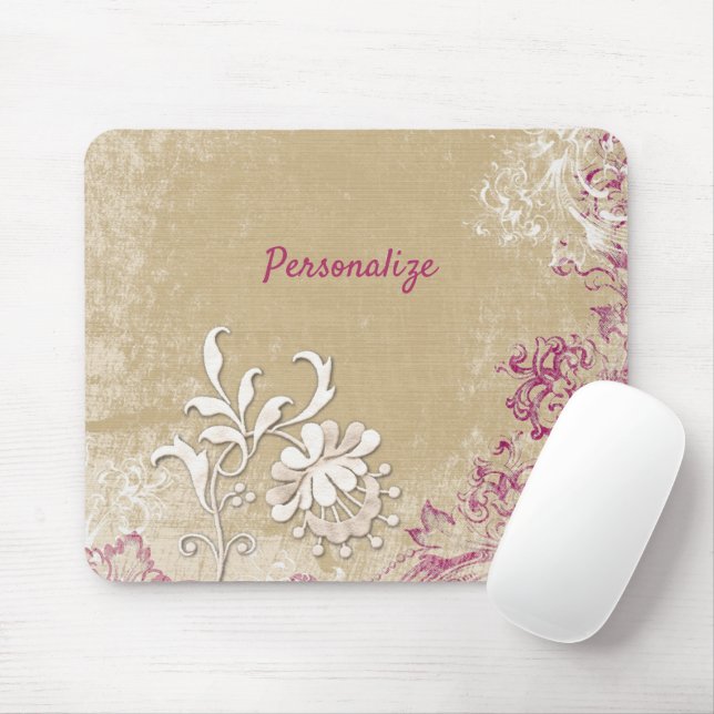 Elegante Lila und weiße Fantasie-Blume personalisi Mousepad (Mit Mouse)