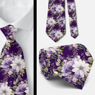 Elegante Lila und weiße Flora Neck Ties Krawatte