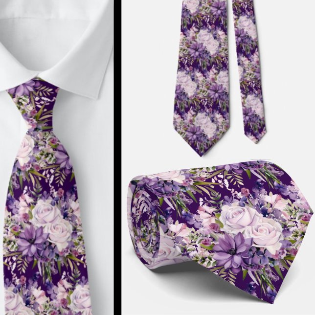 Elegante Lila und weiße Flora Neck Ties Krawatte (Von Creator hochgeladen)