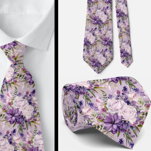 Elegante Lila und weiße Flora Neck Ties Krawatte