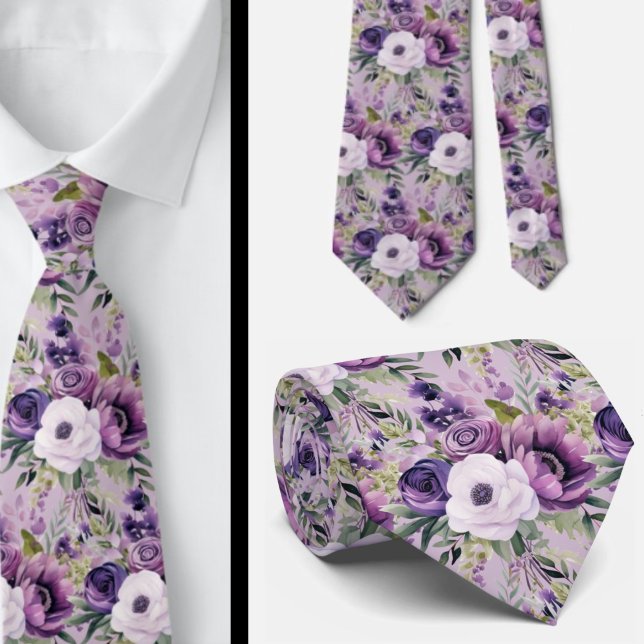 Elegante Lila und weiße Flora Neck Ties Krawatte (Von Creator hochgeladen)