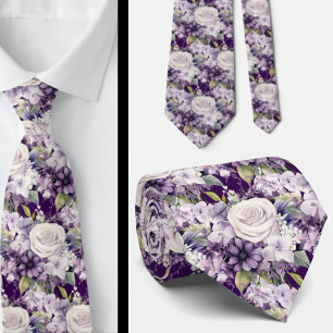 Elegante Lila und weiße Flora Neck Ties Krawatte