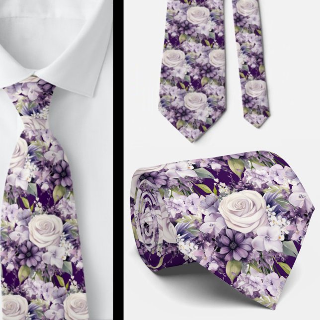 Elegante Lila und weiße Flora Neck Ties Krawatte (Von Creator hochgeladen)