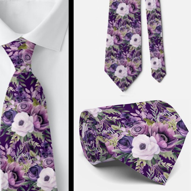 Elegante Lila und weiße Flora Neck Ties Krawatte (Von Creator hochgeladen)