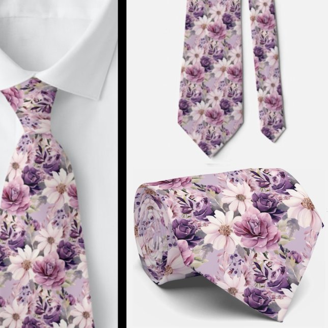 Elegante Lila und weiße Flora Neck Ties Krawatte (Von Creator hochgeladen)
