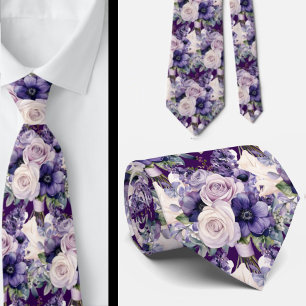 Elegante Lila und weiße Flora Neck Ties Krawatte