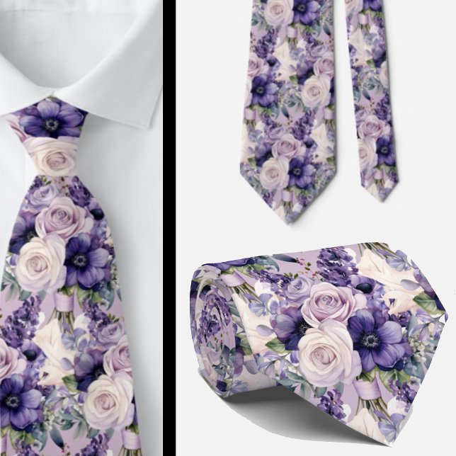 Elegante Lila und weiße Flora Neck Ties Krawatte (Von Creator hochgeladen)