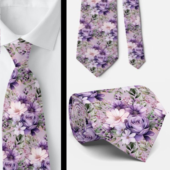 Elegante Lila und weiße Flora Neck Ties Krawatte (Von Creator hochgeladen)