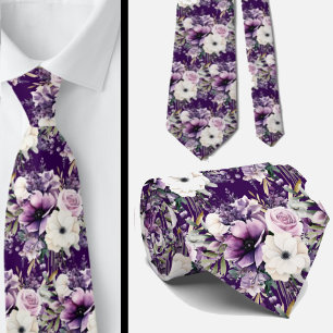 Elegante Lila und weiße Flora Neck Ties Krawatte