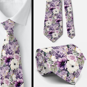 Elegante Lila und weiße Flora Neck Ties Krawatte