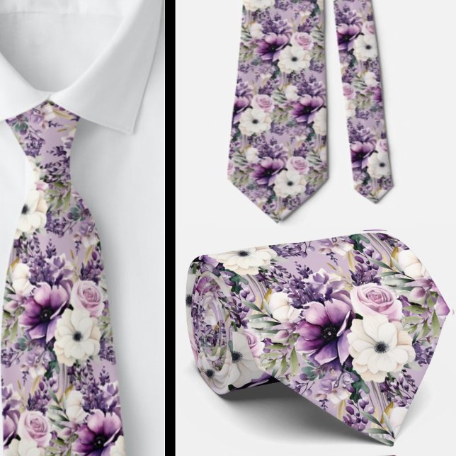 Elegante Lila und weiße Flora Neck Ties Krawatte (Von Creator hochgeladen)