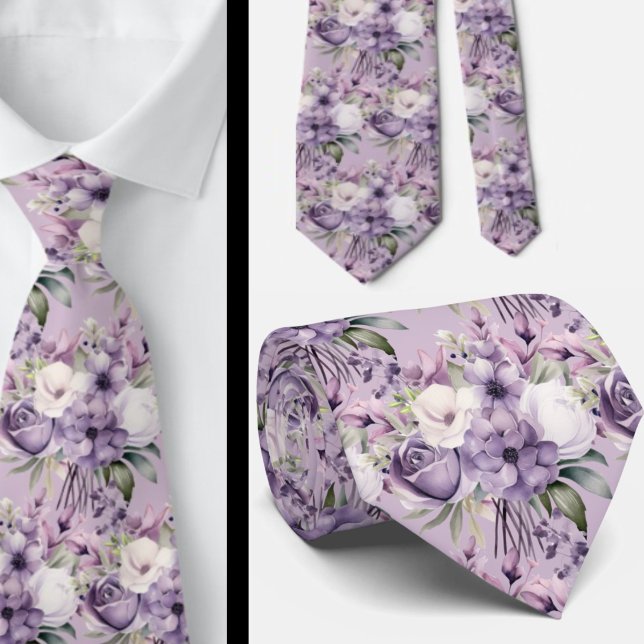 Elegante Lila und weiße Flora Neck Ties Krawatte (Von Creator hochgeladen)