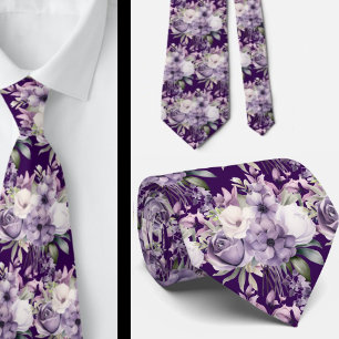 Elegante Lila und weiße Flora Neck Ties Krawatte