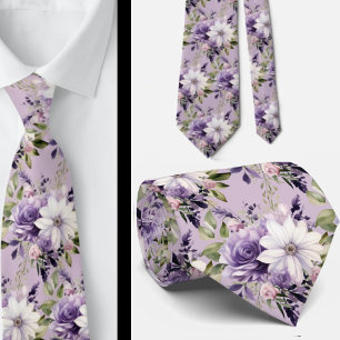 Elegante Lila und weiße Flora Neck Ties Krawatte