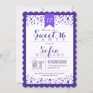 Elegante Lila und weiße Sweet 16 Geburtstagsparty Einladung