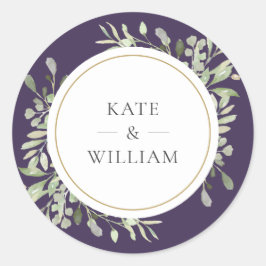 Elegante Lila Vegetation Wedding Gold Gefallen Runder Aufkleber
