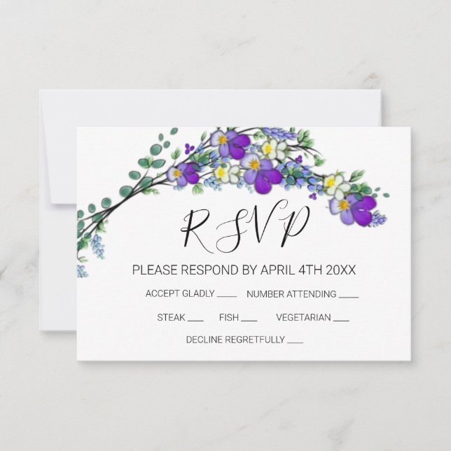 Elegante Lila Veilchen Aquarell RSPV CARDS RSVP Karte (Vorderseite)