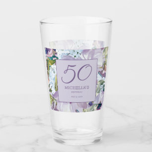 Elegante lila violette Blumen-Grün 50. Geburtstag Glas