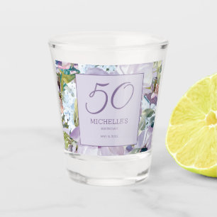 Elegante lila violette Blumen-Grün 50. Geburtstag Schnapsglas