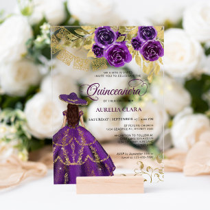 Elegante Lila Violette Charra Quinceañera Acryleinladungen