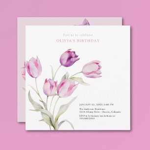 Elegante lila violette florale Wasserfarben-Tulpen Einladung