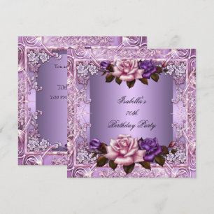 Elegante lila violette rosa Rosen 70. Geburtstagsf Einladung