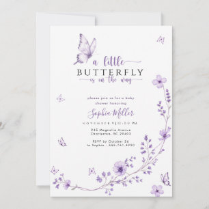 Elegante lila violette Schmetterlings-Baby-Party Einladung