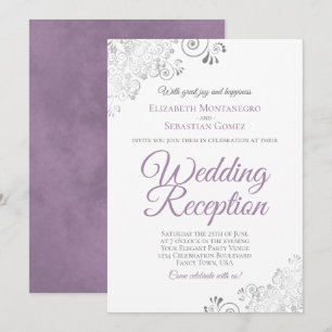 Elegante lila violette und silberne Hochzeitsfeier Einladung