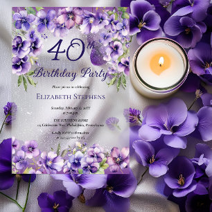 Elegante Lila Violetten Blumenmuster 40. Geburtsta Acryleinladungen
