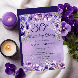 Elegante Lila Violetten Floral 30. Geburtstag Part Einladung
